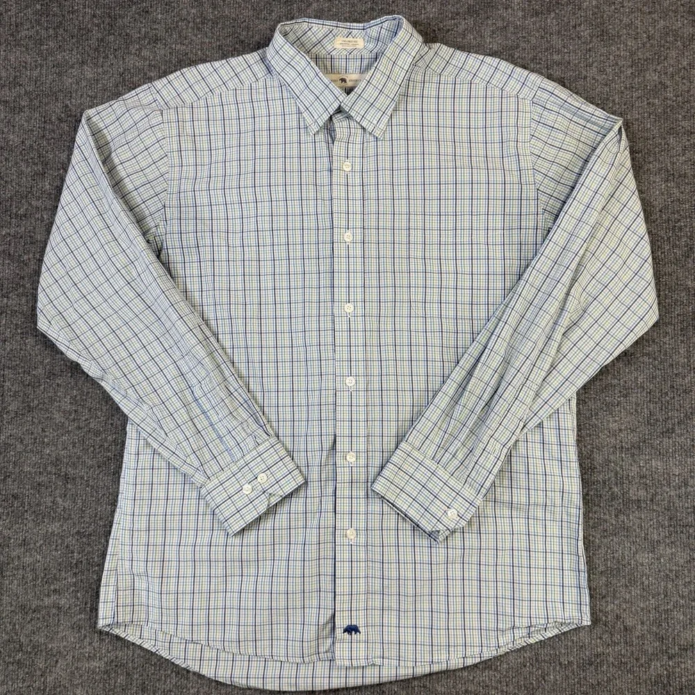 Onward Reserve Shirt Mens Extra Large Blue Green Plaid Tailored Fit Non Iron